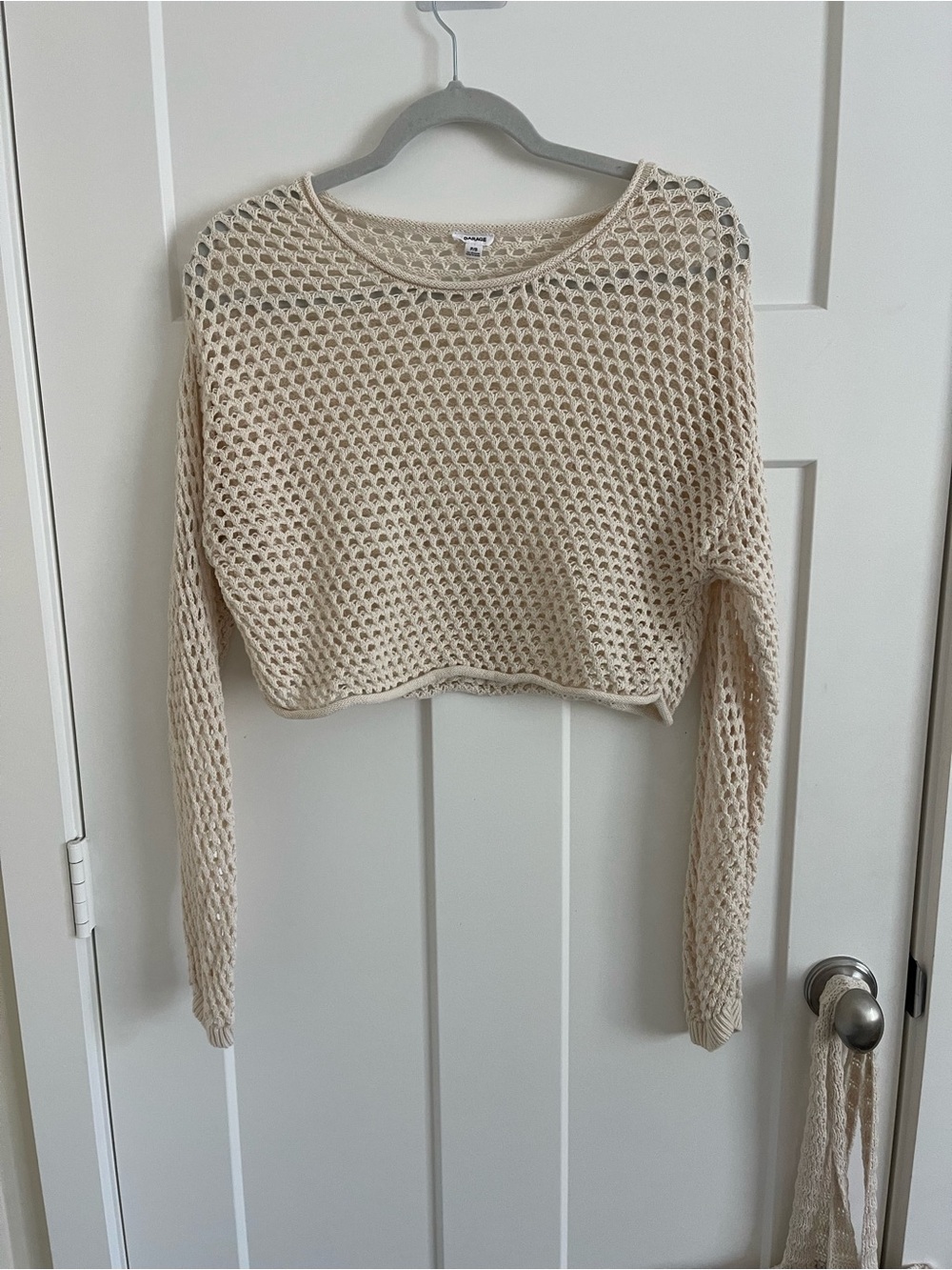 Garage Cream Open Weave Cropped Sweater